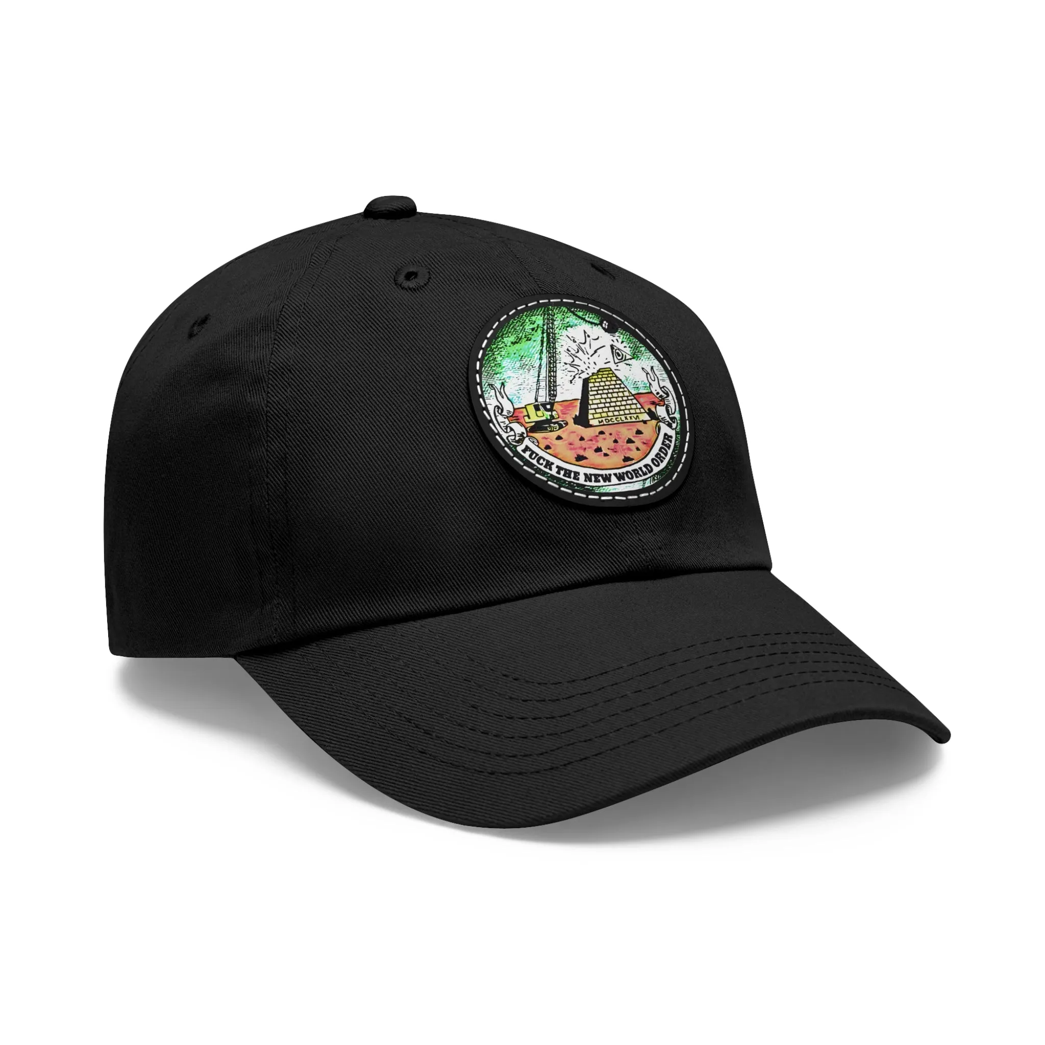 Fuck The New World Order Graphic Round PU Leather Patch Baseball Cap