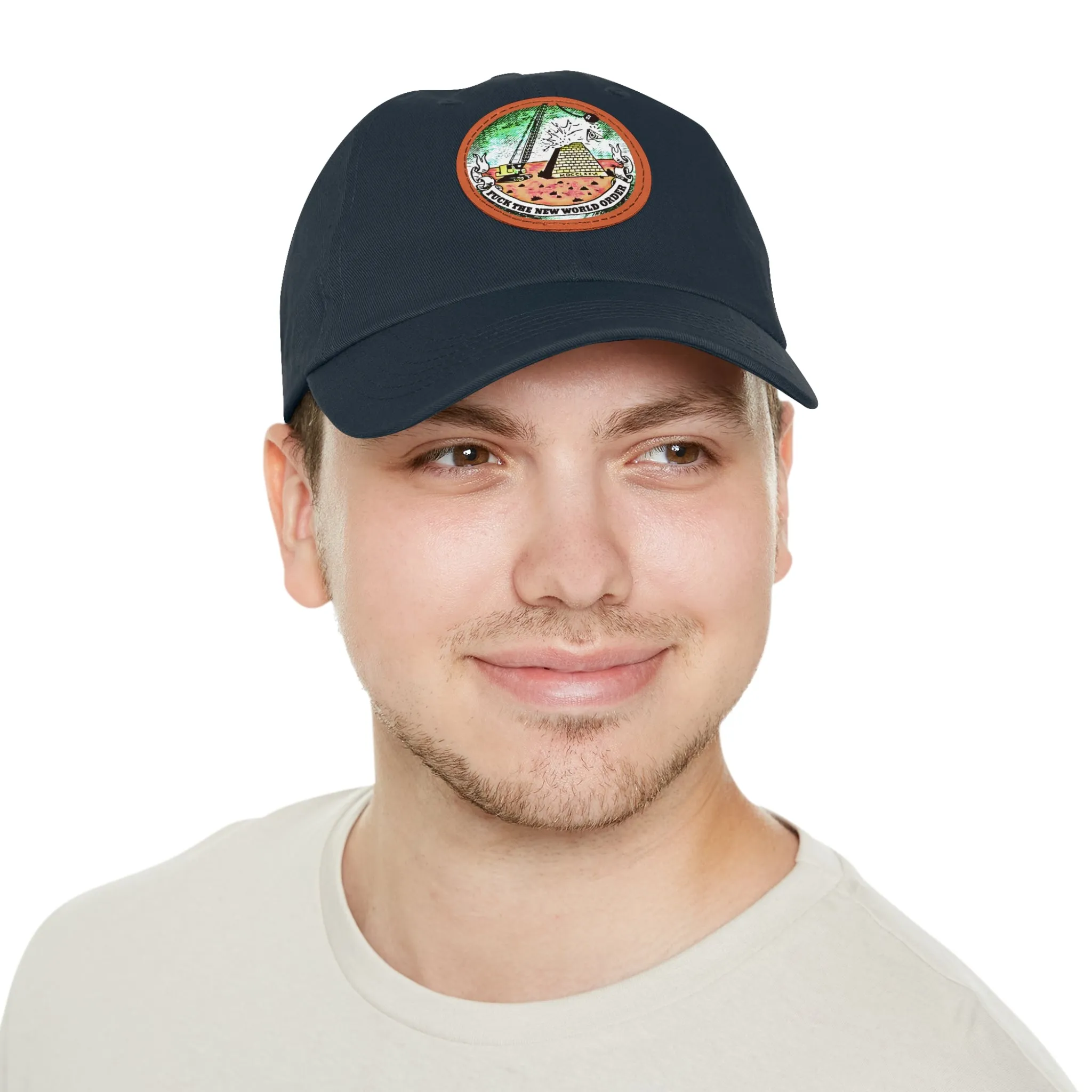 Fuck The New World Order Graphic Round PU Leather Patch Baseball Cap