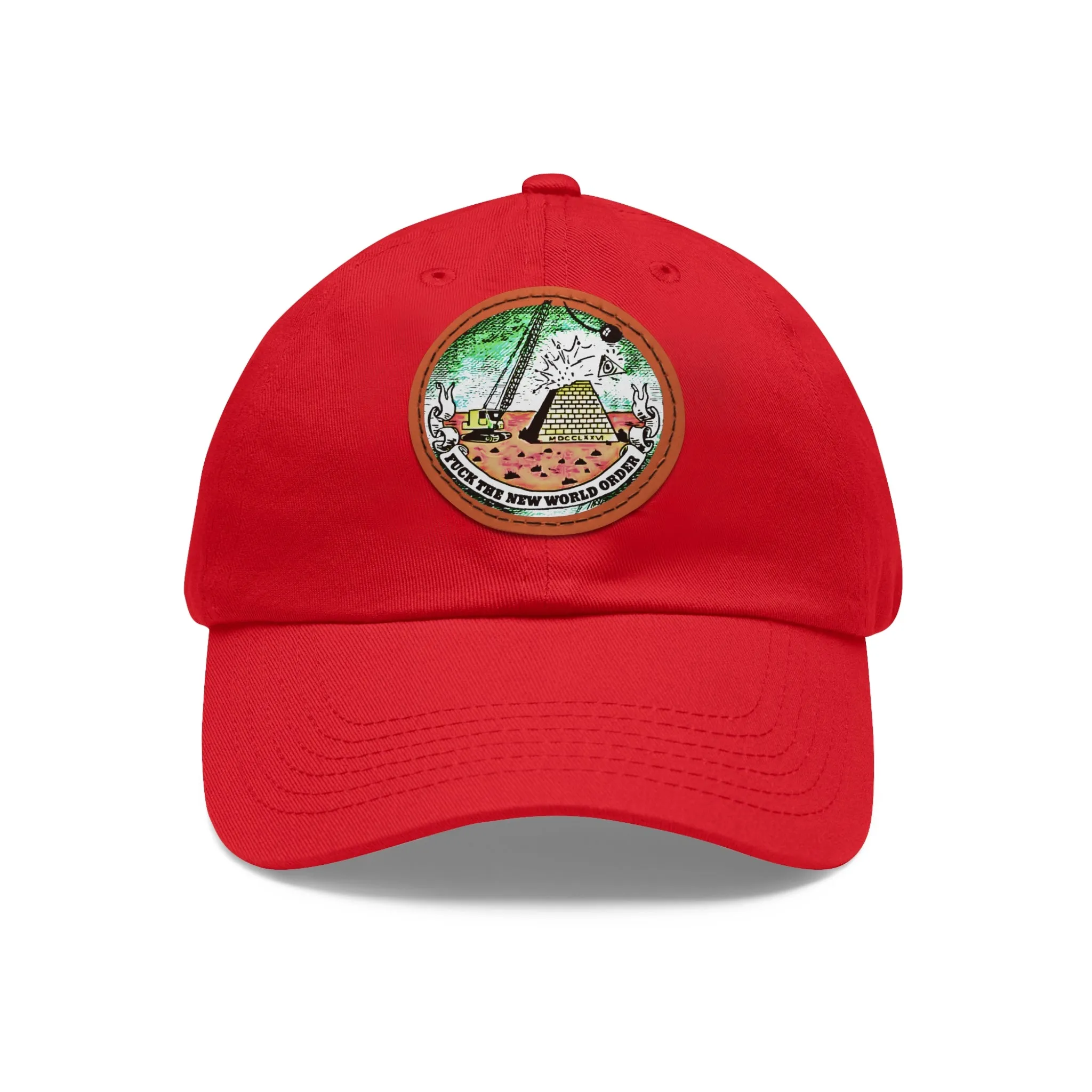 Fuck The New World Order Graphic Round PU Leather Patch Baseball Cap