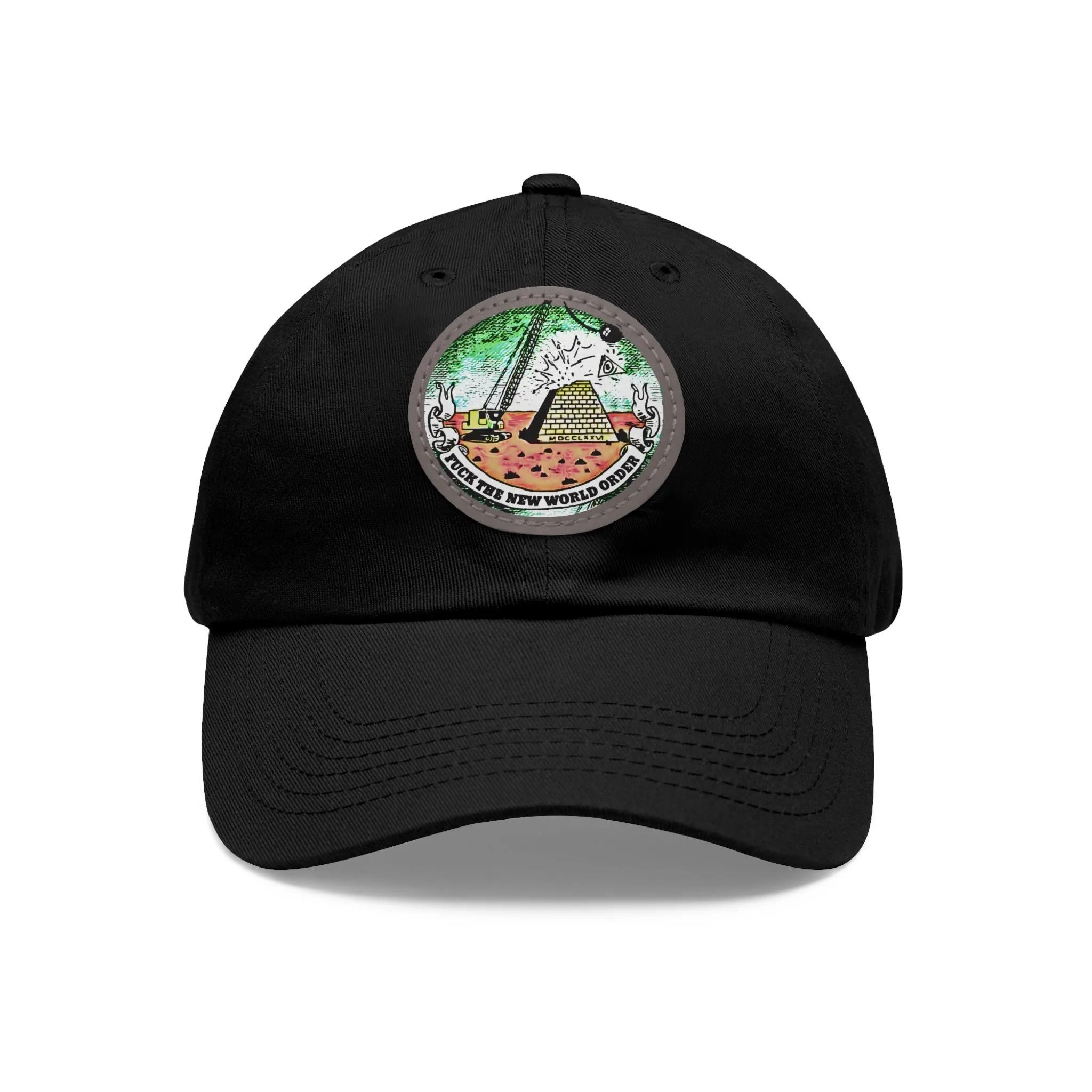 Fuck The New World Order Graphic Round PU Leather Patch Baseball Cap