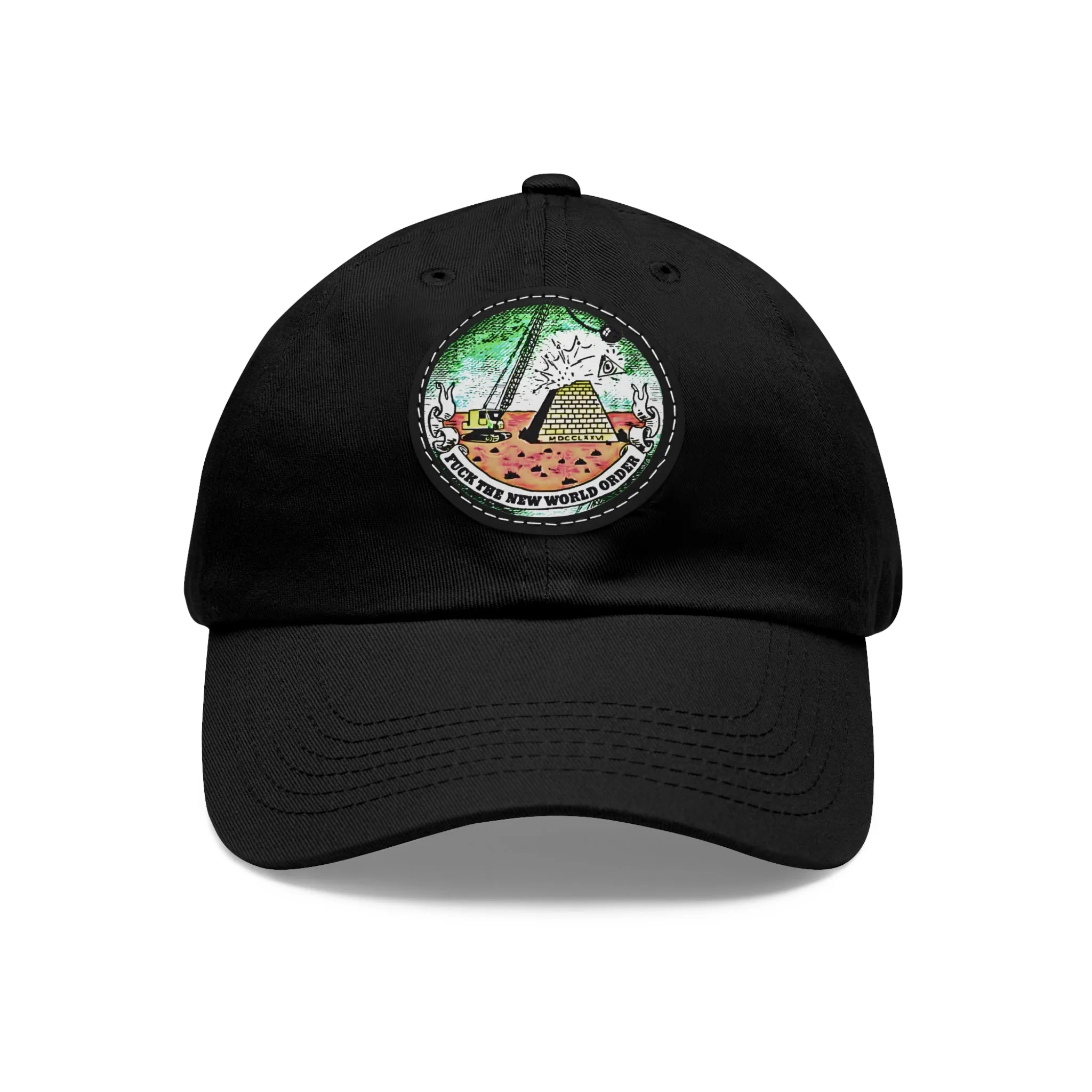 Fuck The New World Order Graphic Round PU Leather Patch Baseball Cap