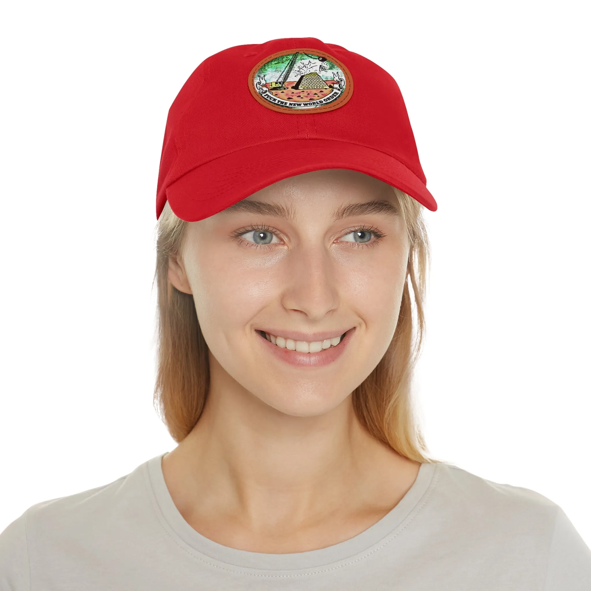 Fuck The New World Order Graphic Round PU Leather Patch Baseball Cap