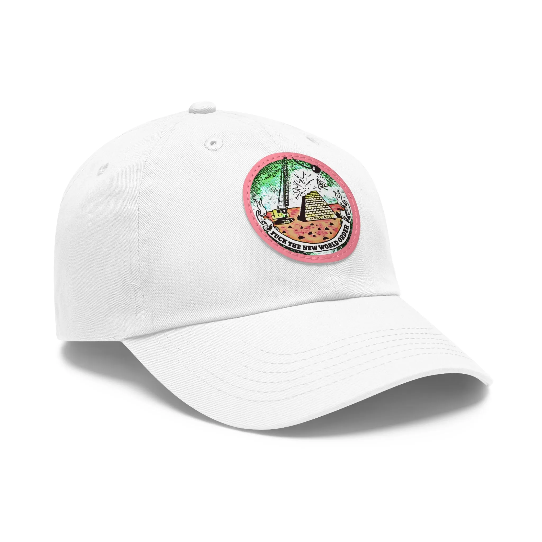 Fuck The New World Order Graphic Round PU Leather Patch Baseball Cap