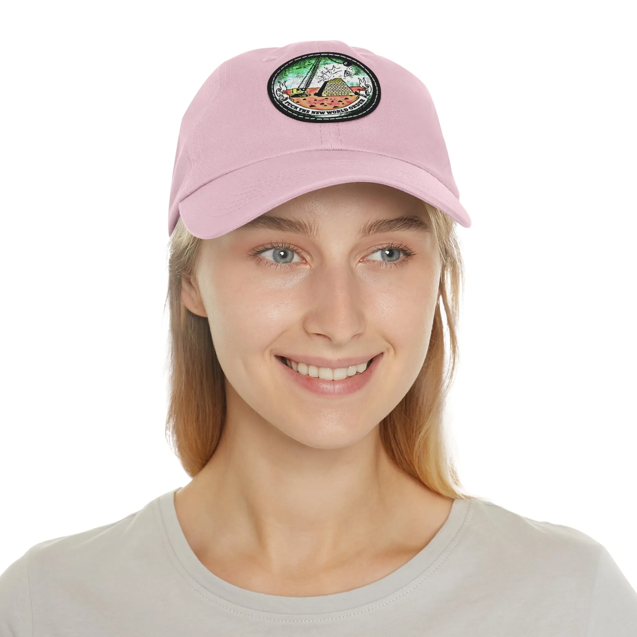 Fuck The New World Order Graphic Round PU Leather Patch Baseball Cap