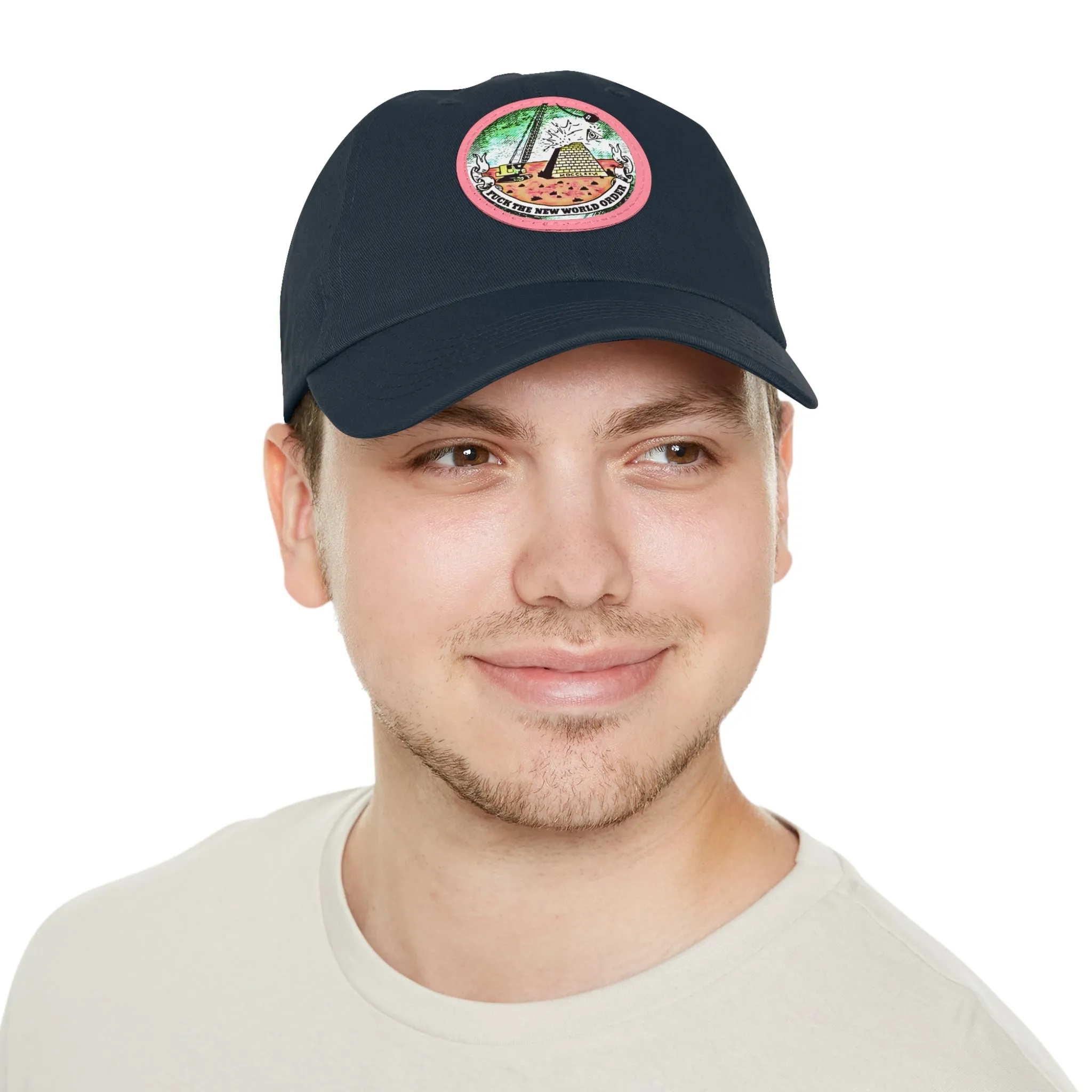 Fuck The New World Order Graphic Round PU Leather Patch Baseball Cap