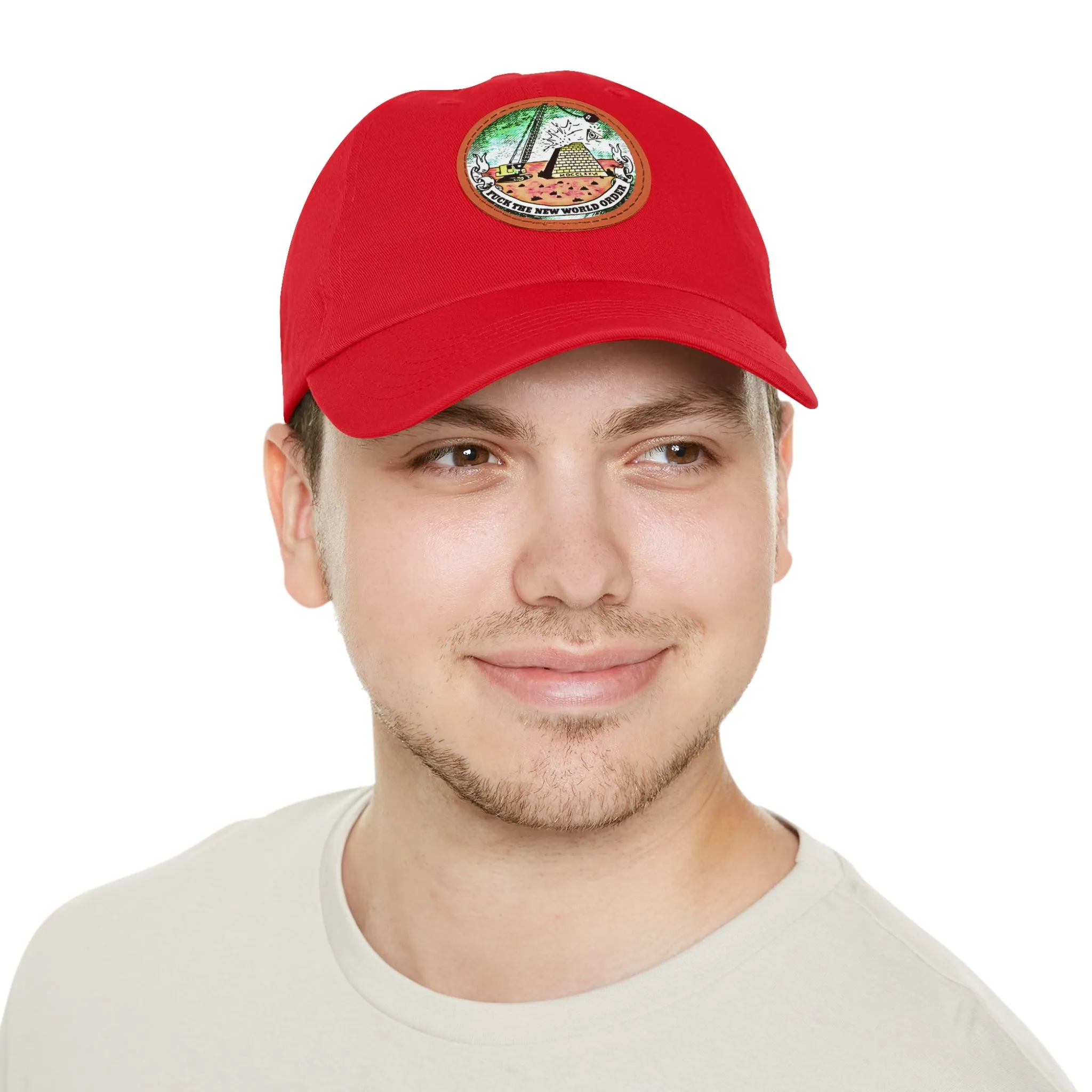 Fuck The New World Order Graphic Round PU Leather Patch Baseball Cap