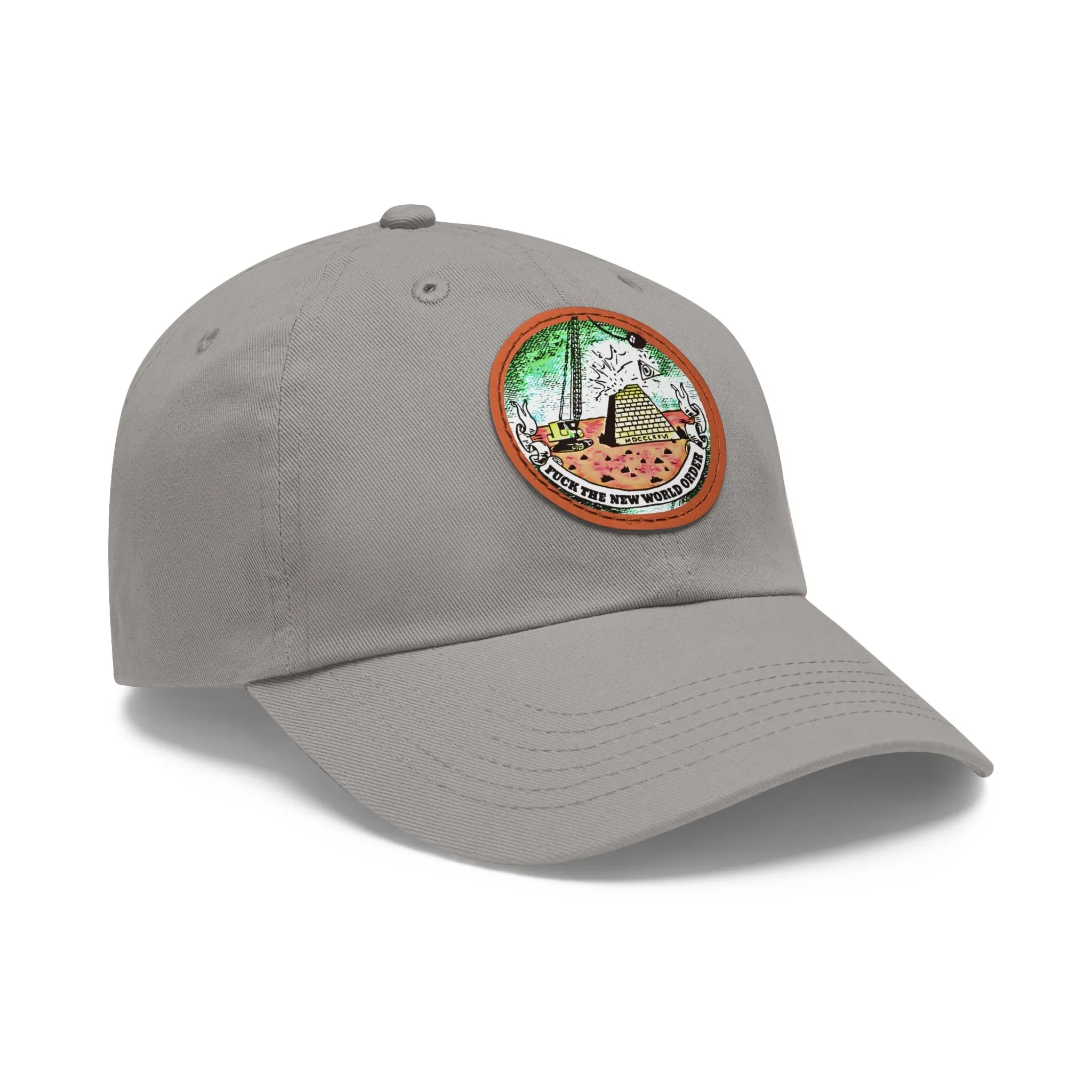 Fuck The New World Order Graphic Round PU Leather Patch Baseball Cap
