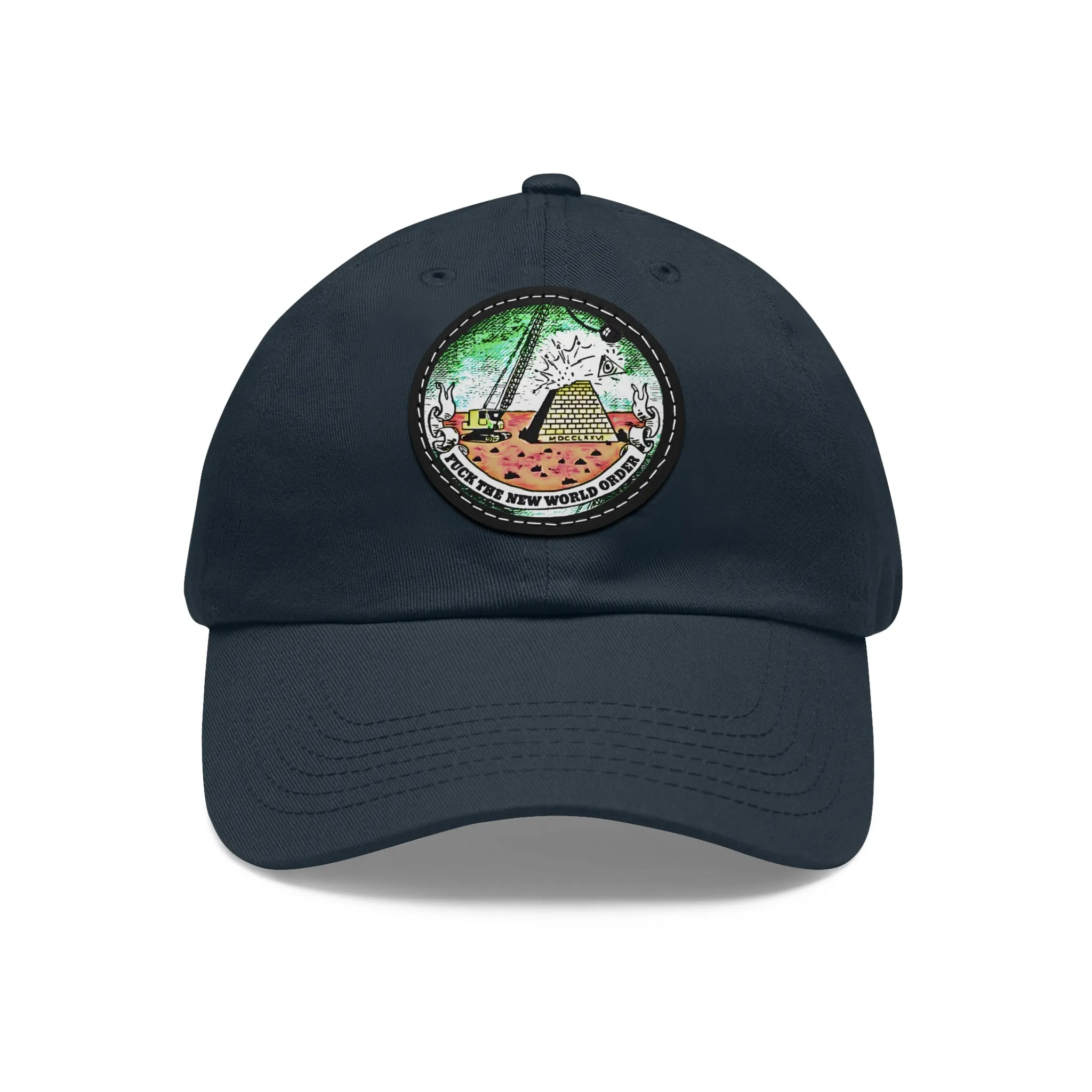 Fuck The New World Order Graphic Round PU Leather Patch Baseball Cap