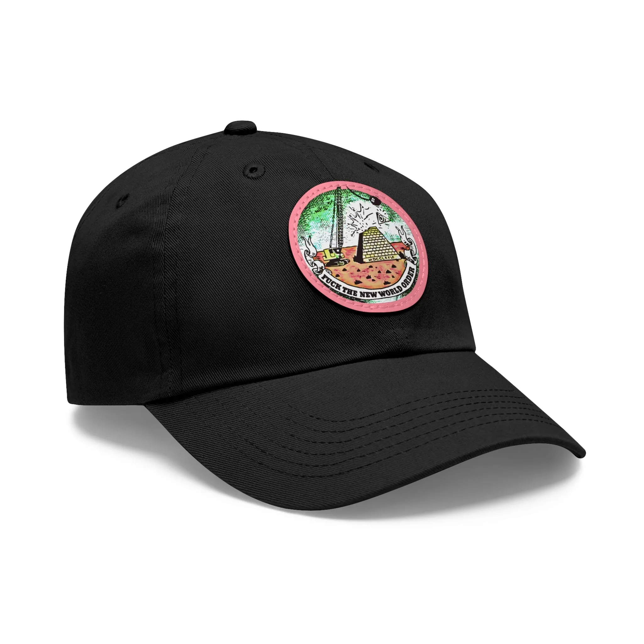 Fuck The New World Order Graphic Round PU Leather Patch Baseball Cap