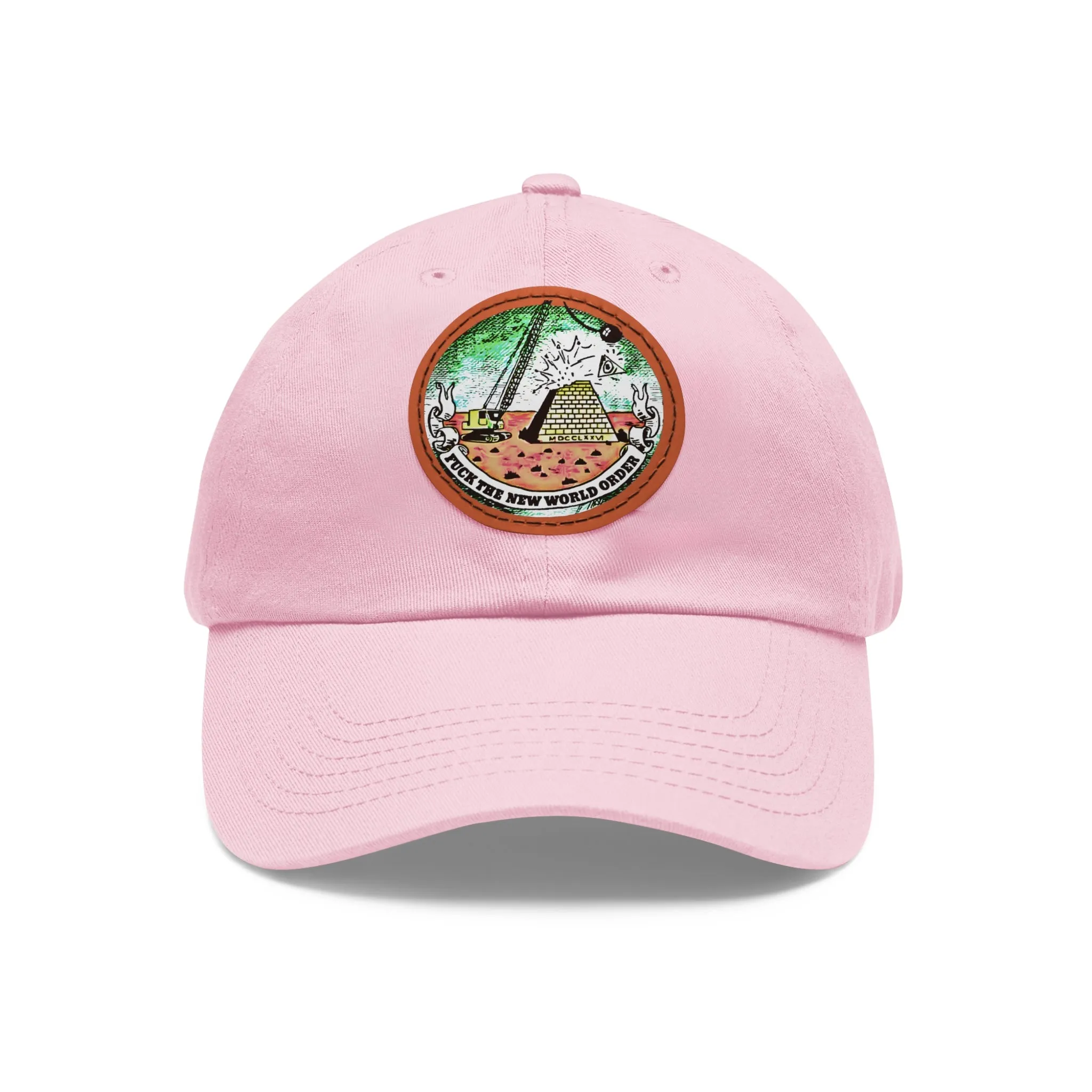 Fuck The New World Order Graphic Round PU Leather Patch Baseball Cap