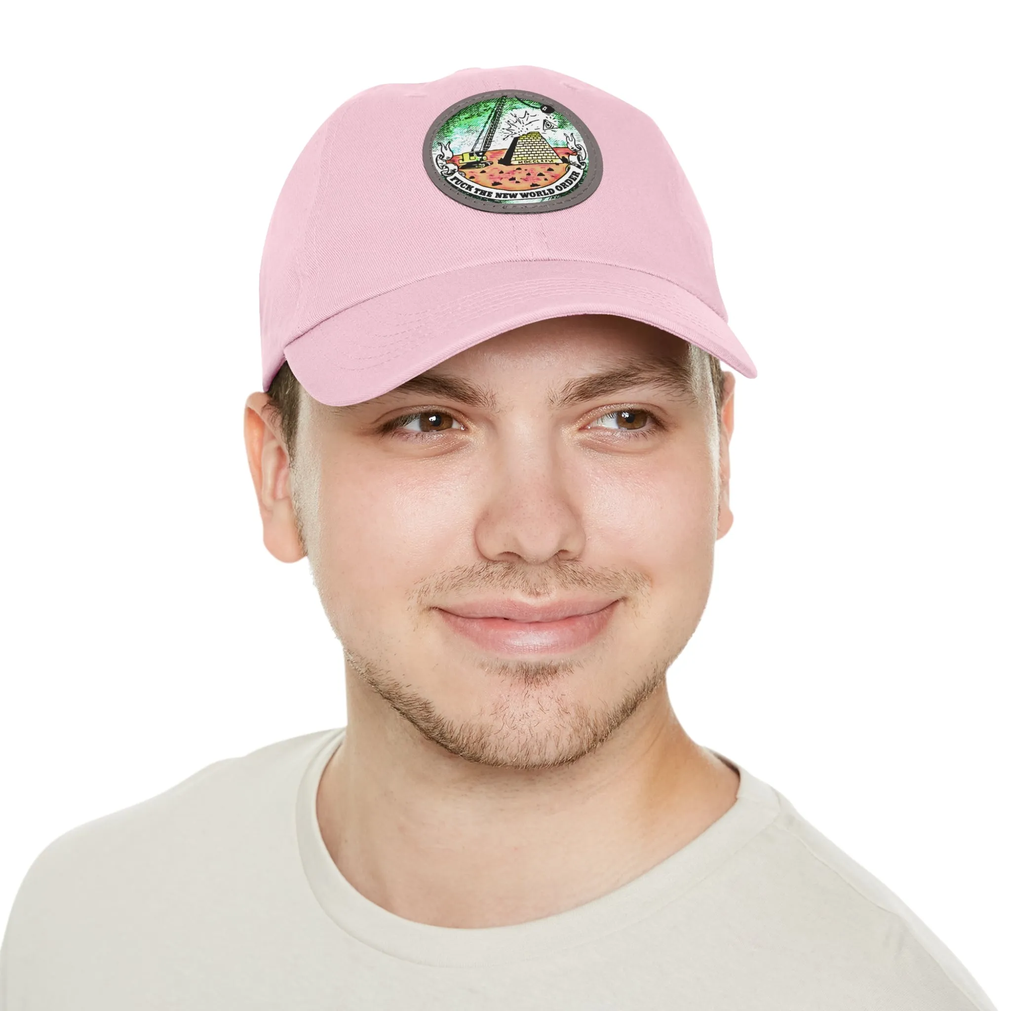 Fuck The New World Order Graphic Round PU Leather Patch Baseball Cap