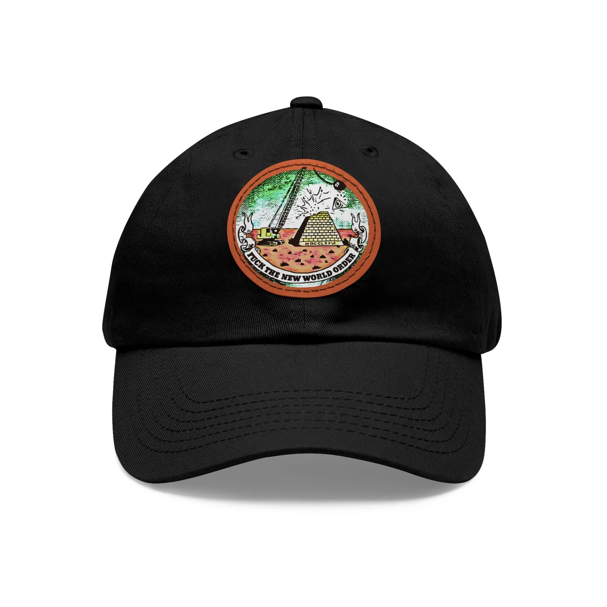 Fuck The New World Order Graphic Round PU Leather Patch Baseball Cap