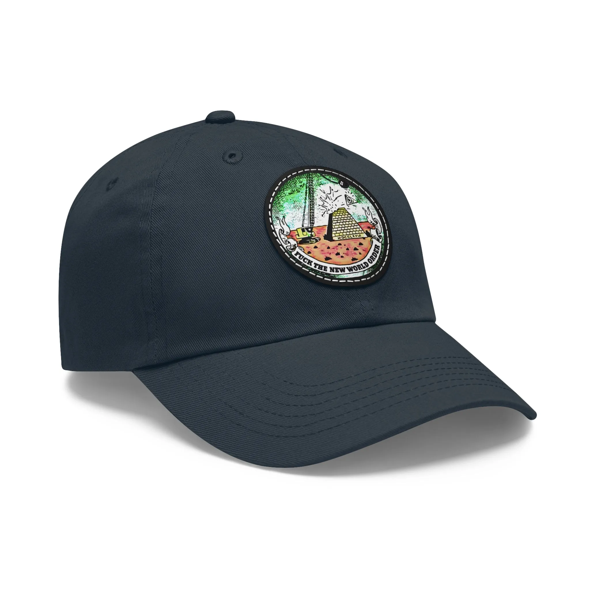 Fuck The New World Order Graphic Round PU Leather Patch Baseball Cap