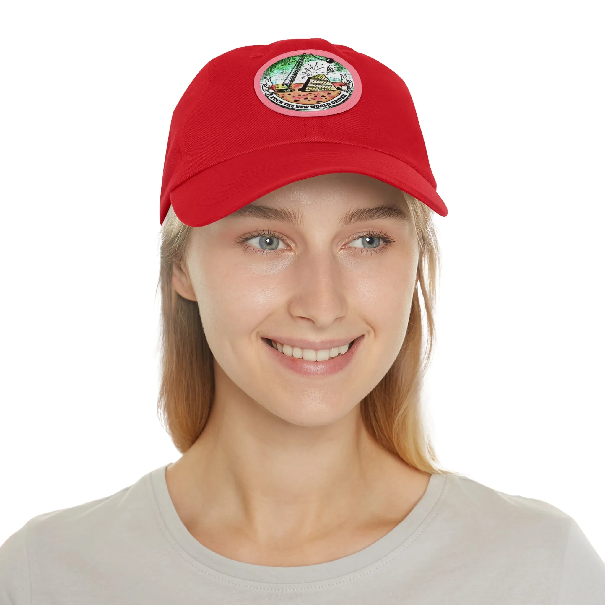 Fuck The New World Order Graphic Round PU Leather Patch Baseball Cap