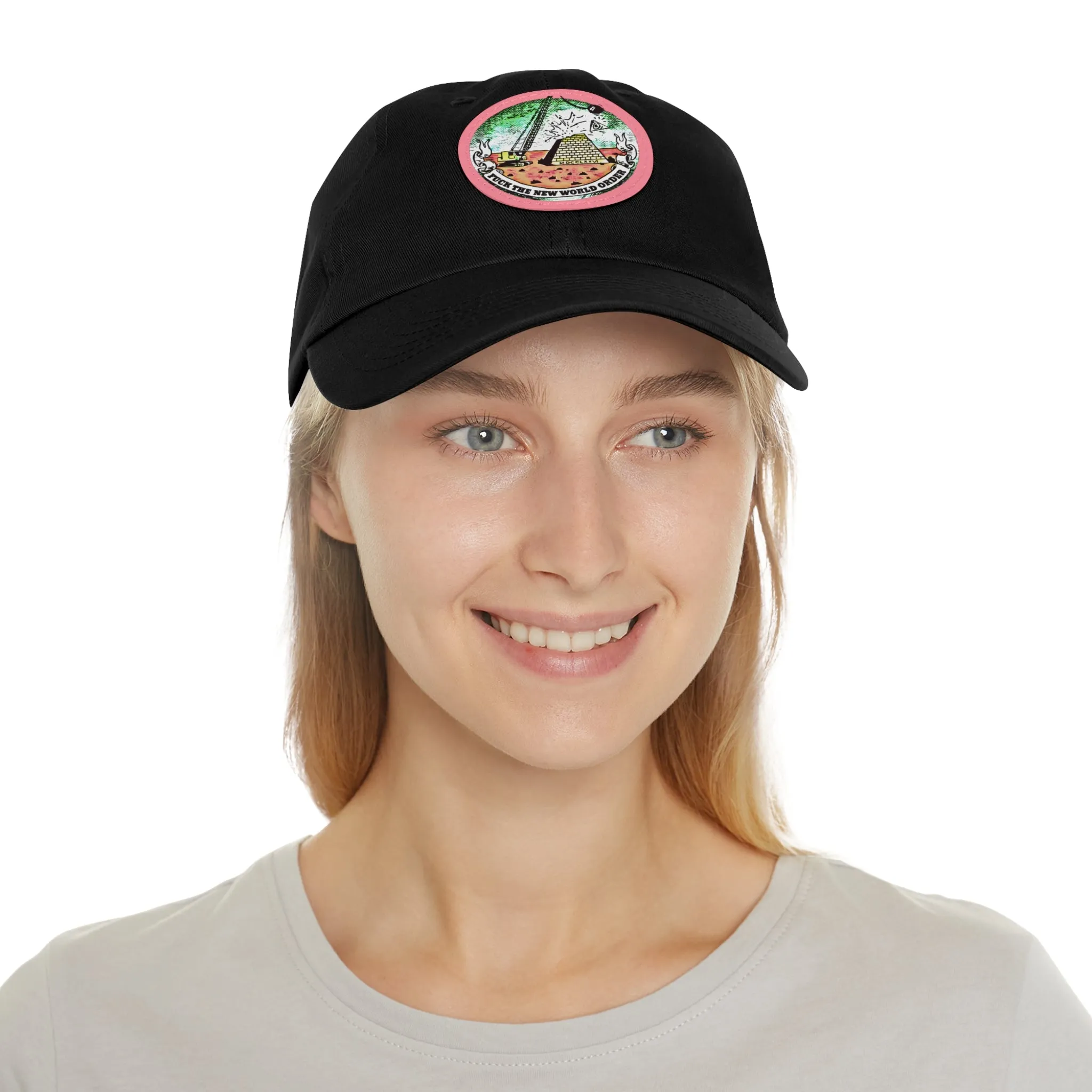Fuck The New World Order Graphic Round PU Leather Patch Baseball Cap
