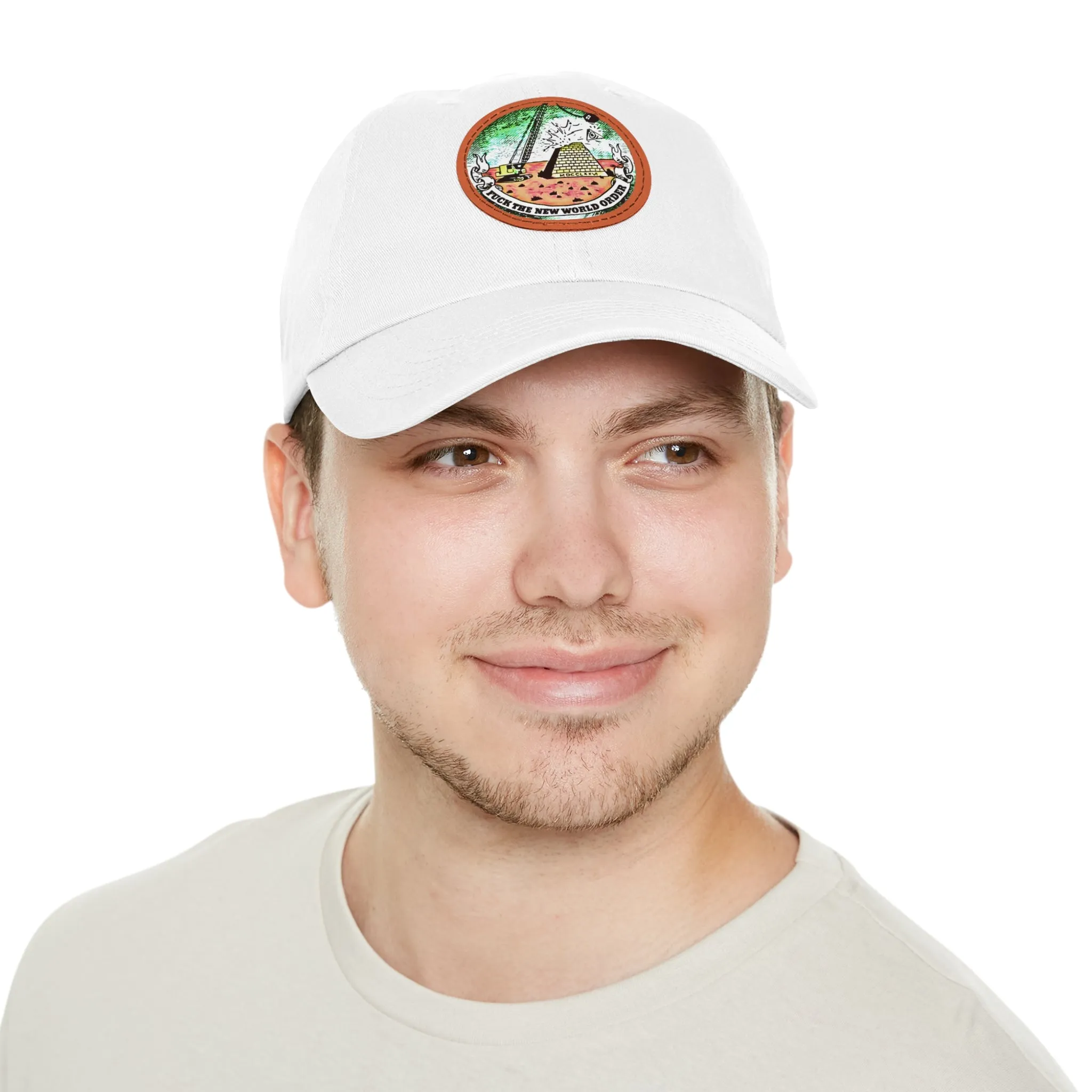 Fuck The New World Order Graphic Round PU Leather Patch Baseball Cap