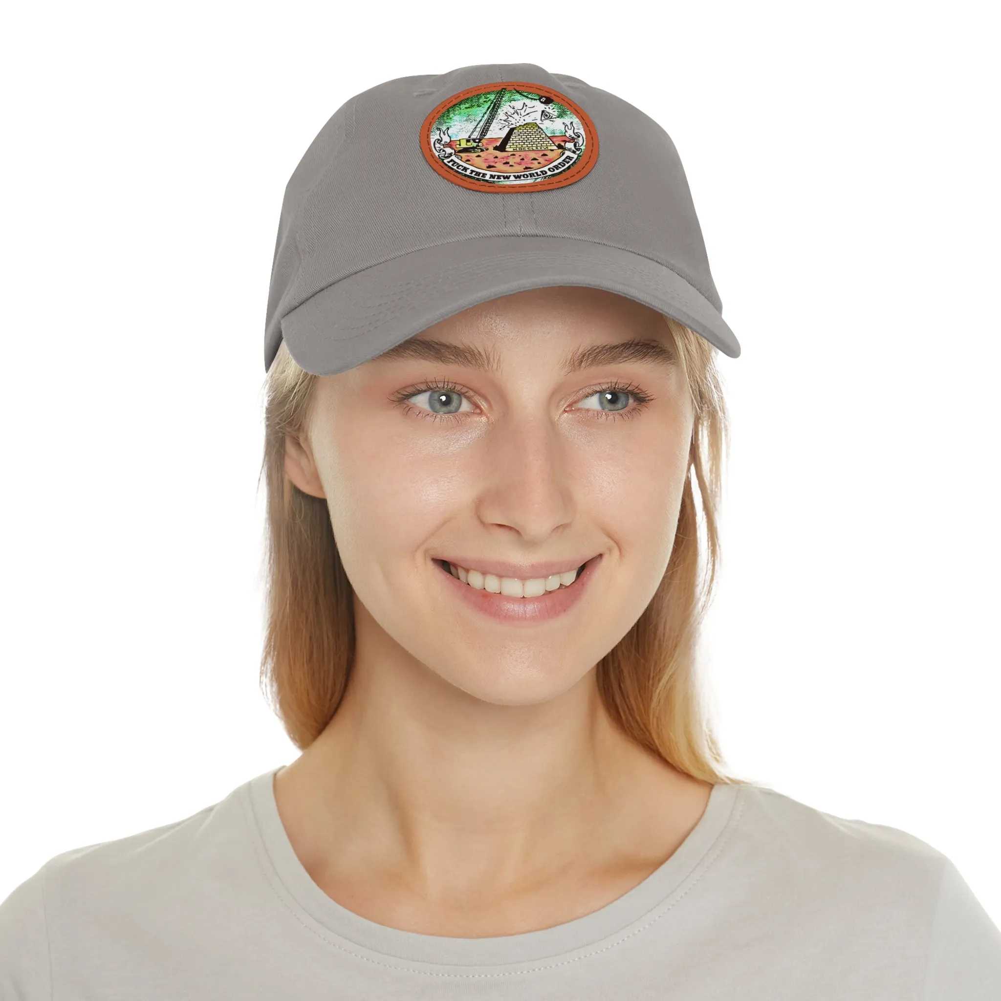 Fuck The New World Order Graphic Round PU Leather Patch Baseball Cap