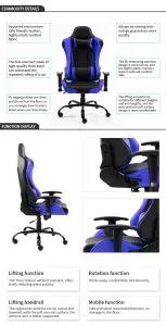 Gaming Chair Office Computer Seating Racing PU Ergonomic Chair Rolling Swivel Adjustable Massage Racer Recliner