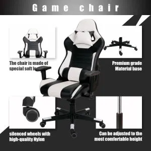 Gaming Chair Office Computer Seating Racing PU Ergonomic Chair Rolling Swivel Adjustable Massage Racer Recliner
