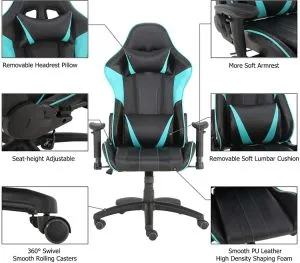 Gaming Chair Office Computer Seating Racing PU Ergonomic Chair Rolling Swivel Adjustable Massage Racer Recliner