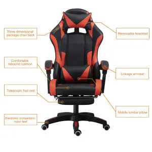 Gaming Chair Office Computer Seating Racing PU Ergonomic Chair Rolling Swivel Adjustable Massage Racer Recliner