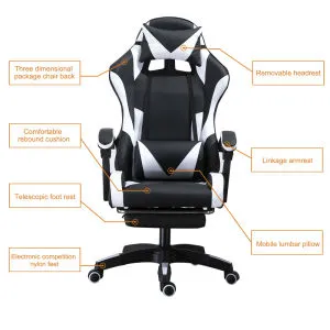 Gaming Chair Office Computer Seating Racing PU Ergonomic Chair Rolling Swivel Adjustable Massage Racer Recliner