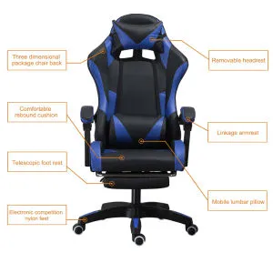 Gaming Chair Office Computer Seating Racing PU Ergonomic Chair Rolling Swivel Adjustable Massage Racer Recliner