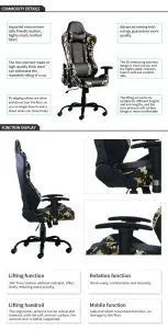 Gaming Chair Office Computer Seating Racing PU Ergonomic Chair Rolling Swivel Adjustable Massage Racer Recliner