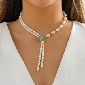 Gemstone & 18K Gold-Plated Heart Pendant Tassel Necklace