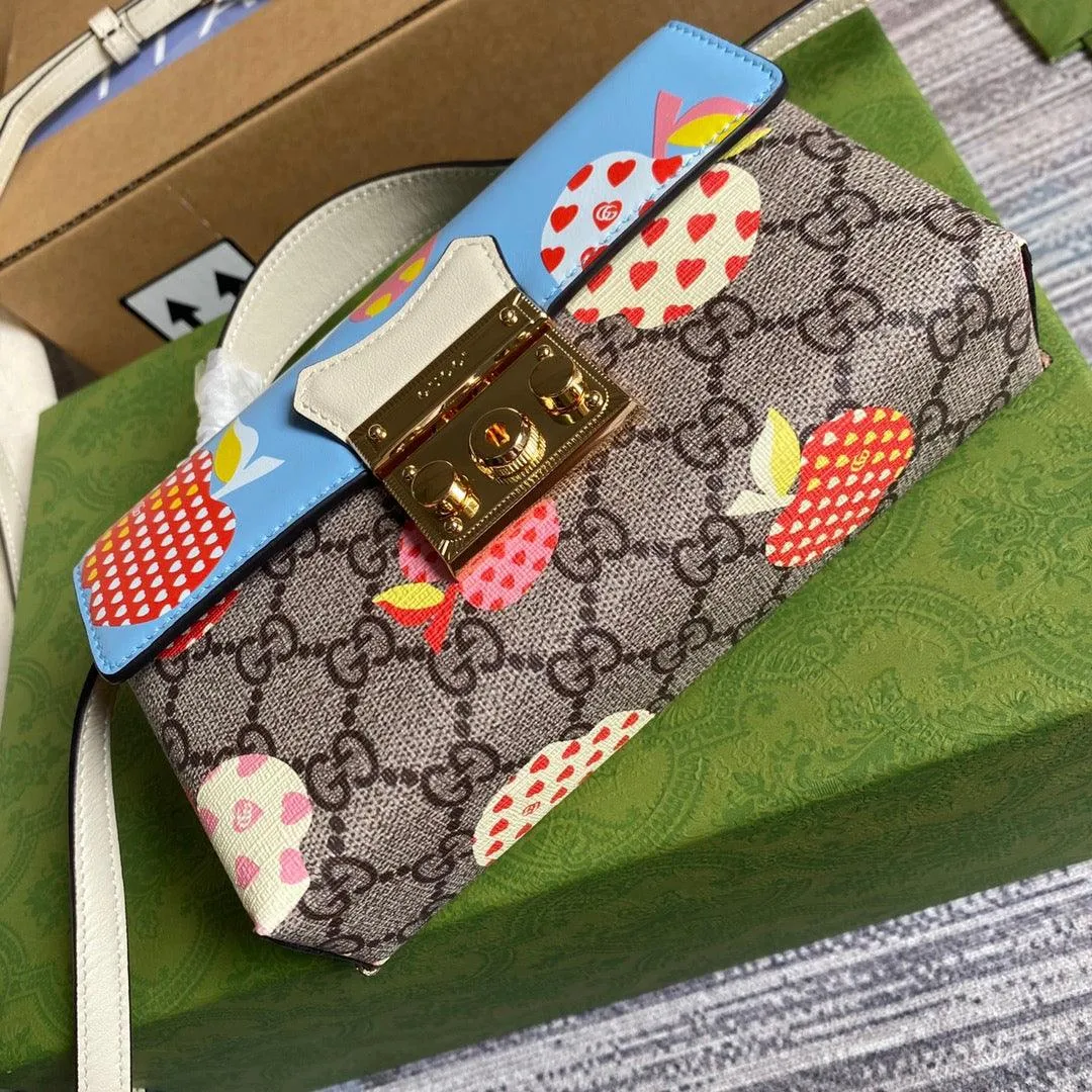 gg Padlock Strawberry Mini Bag Beige For Women, Women&#8217;s Bags 7in/18cm gg