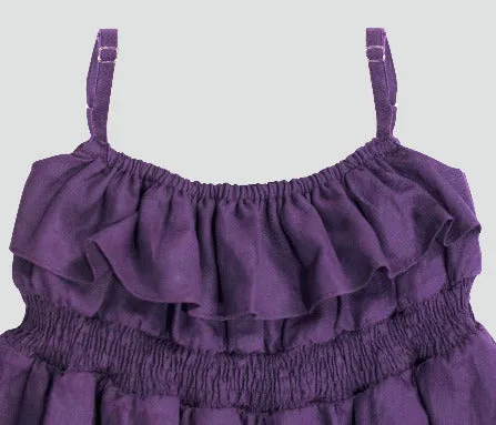 Girls Purple Long Linen Ruffle-Tiered Sun Dress