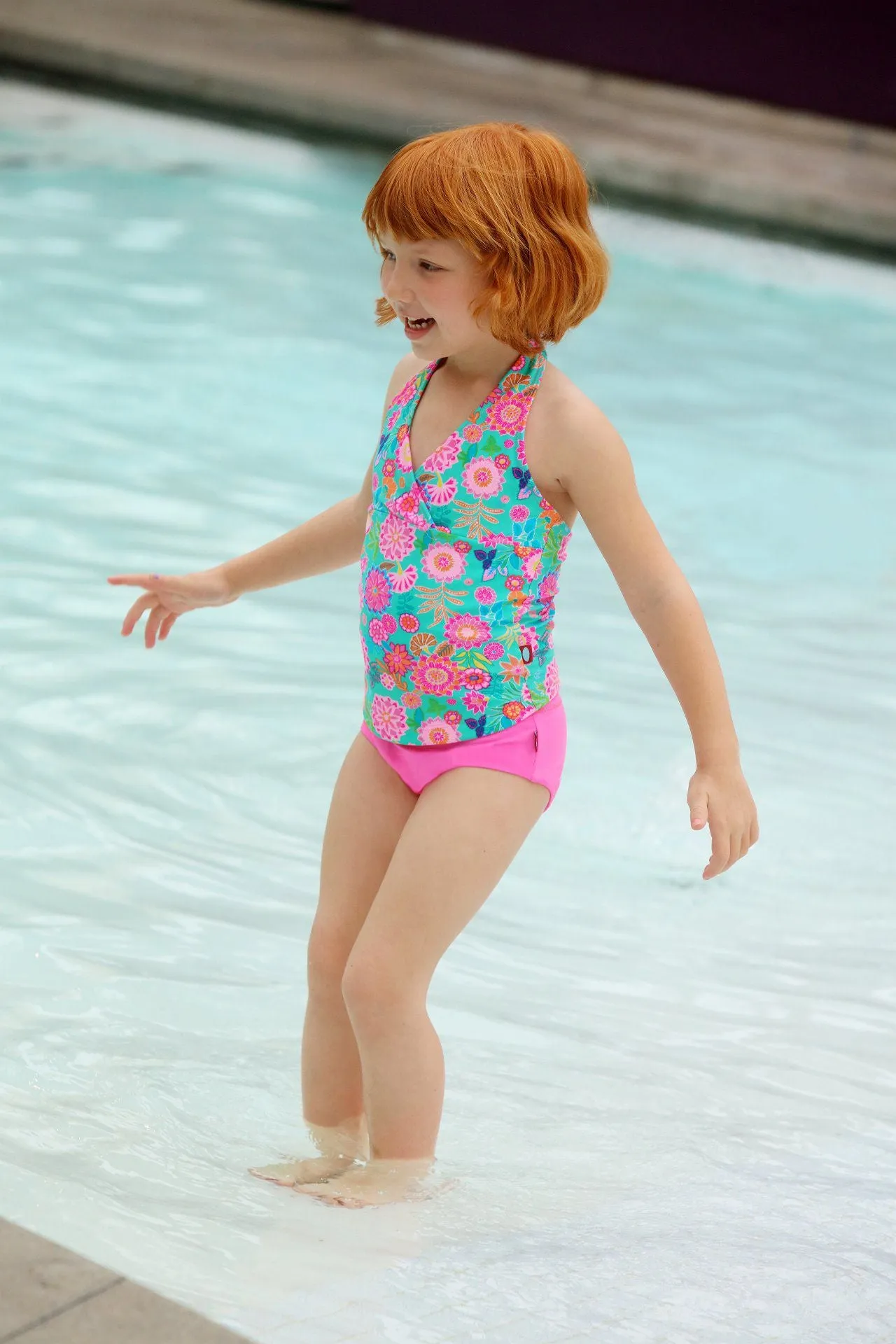Girls UPF 50  Printed Swim Halter Top | Leopard Monochrome