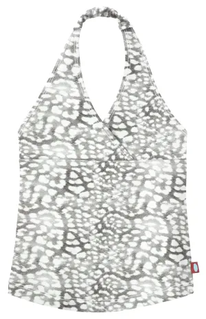Girls UPF 50  Printed Swim Halter Top | Leopard Monochrome
