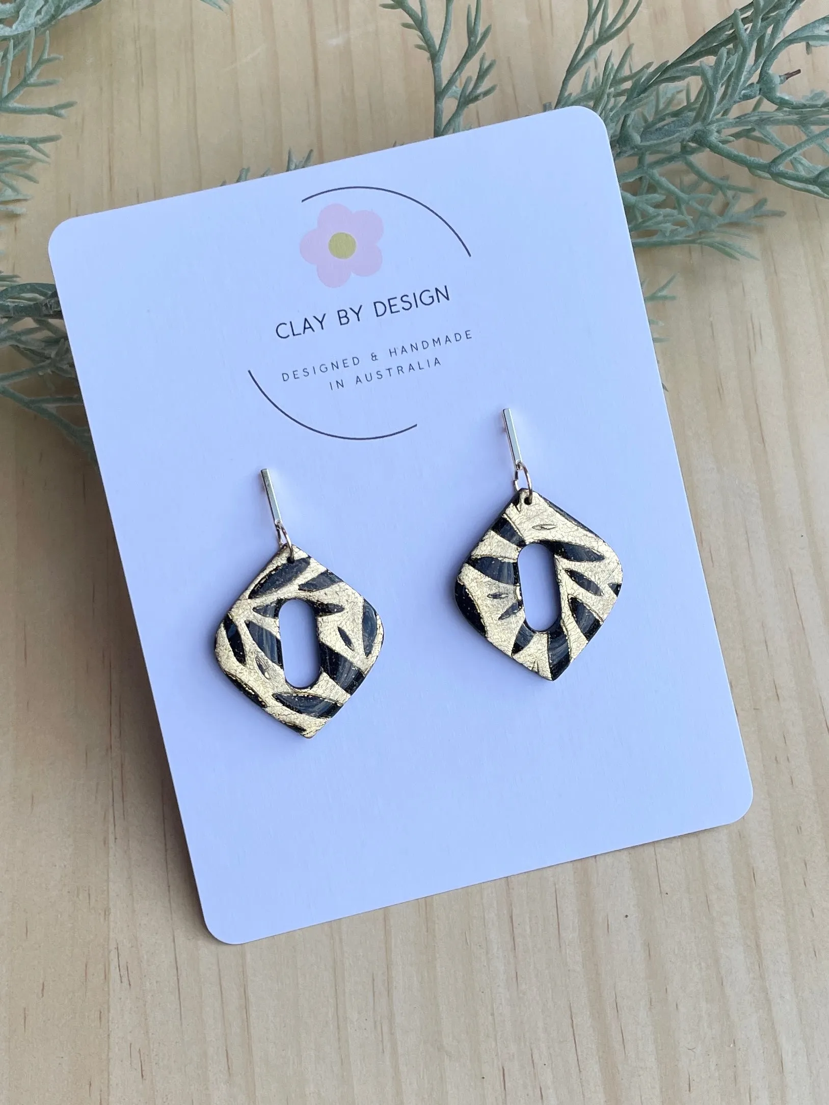 Gold and black moon dangles