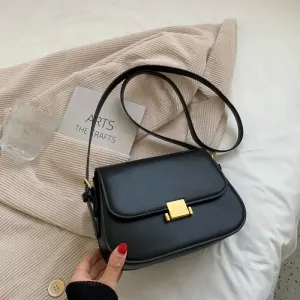Gold Clasp Leather Shoulder Bag
