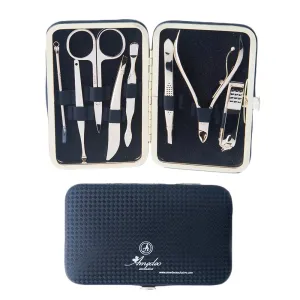 Gold Plating & Black Leather Mens Manicure Pedicure Kit - 8 piece Grooming Kit with travel Case