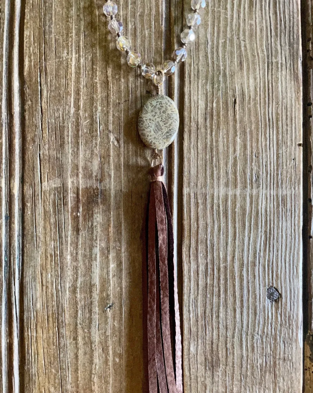 Golden Crystal Necklace with Snake Skin Agate