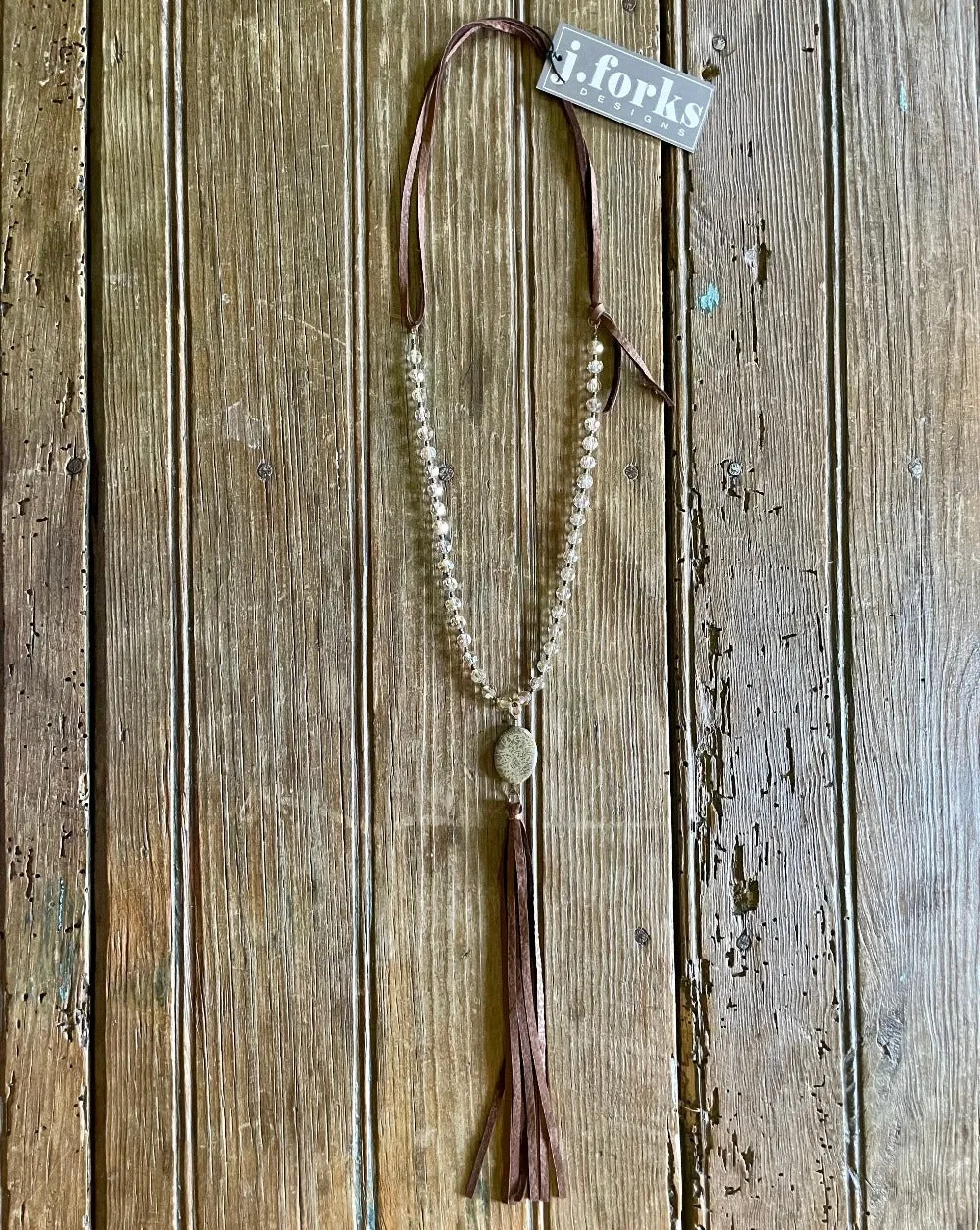 Golden Crystal Necklace with Snake Skin Agate