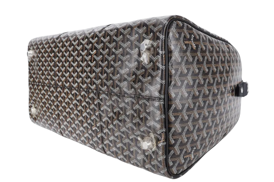 GOYARD BOSTON 50 BLACK GOYARDINE BLACK TRIM SILVER HARDWARE LOCK &amp; KEYS WITH DUST COVER