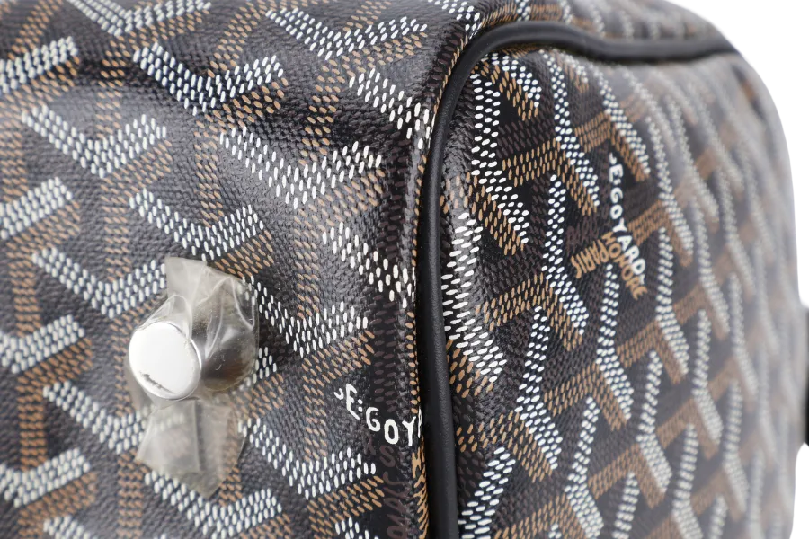 GOYARD BOSTON 50 BLACK GOYARDINE BLACK TRIM SILVER HARDWARE LOCK &amp; KEYS WITH DUST COVER