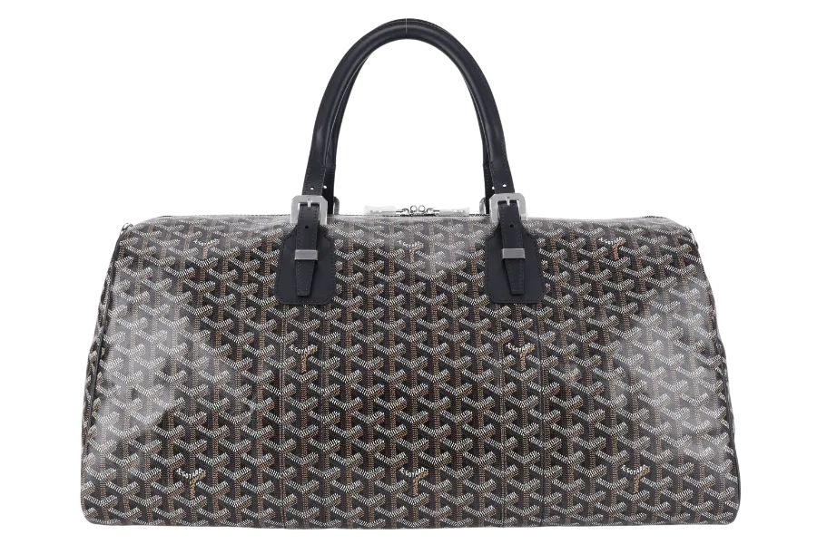 GOYARD BOSTON 50 BLACK GOYARDINE BLACK TRIM SILVER HARDWARE LOCK &amp; KEYS WITH DUST COVER