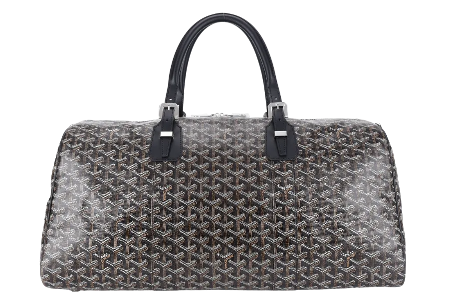GOYARD BOSTON 50 BLACK GOYARDINE BLACK TRIM SILVER HARDWARE LOCK &amp; KEYS WITH DUST COVER