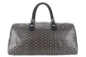 GOYARD BOSTON 50 BLACK GOYARDINE BLACK TRIM SILVER HARDWARE LOCK &amp; KEYS WITH DUST COVER