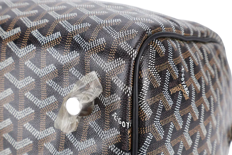 GOYARD BOSTON 50 BLACK GOYARDINE BLACK TRIM SILVER HARDWARE LOCK &amp; KEYS WITH DUST COVER