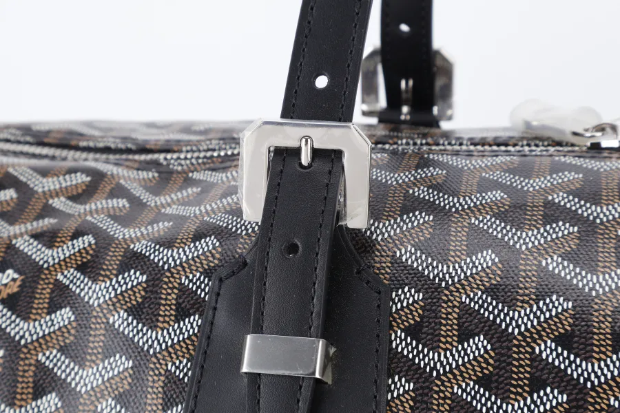 GOYARD BOSTON 50 BLACK GOYARDINE BLACK TRIM SILVER HARDWARE LOCK &amp; KEYS WITH DUST COVER