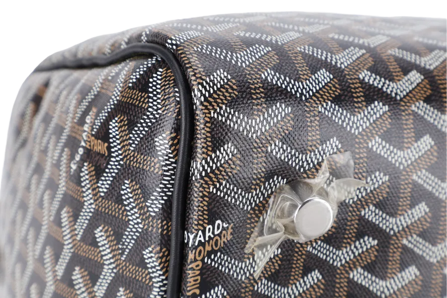 GOYARD BOSTON 50 BLACK GOYARDINE BLACK TRIM SILVER HARDWARE LOCK &amp; KEYS WITH DUST COVER