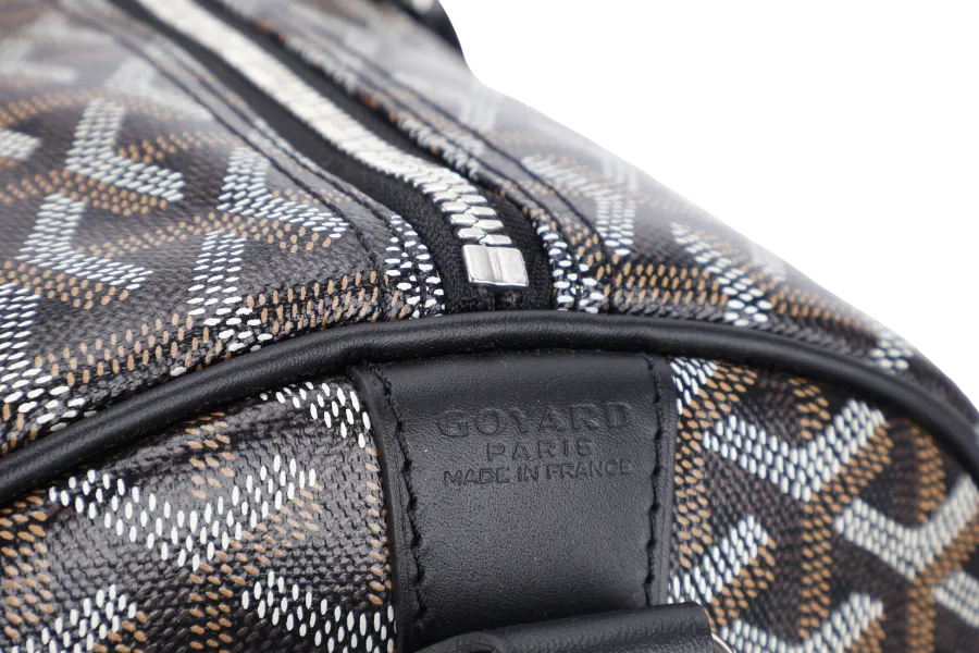 GOYARD BOSTON 50 BLACK GOYARDINE BLACK TRIM SILVER HARDWARE LOCK &amp; KEYS WITH DUST COVER