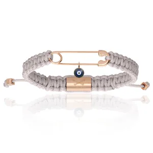 Gray Nylon With Rose Gold Polyester Safety Pin Bracelet