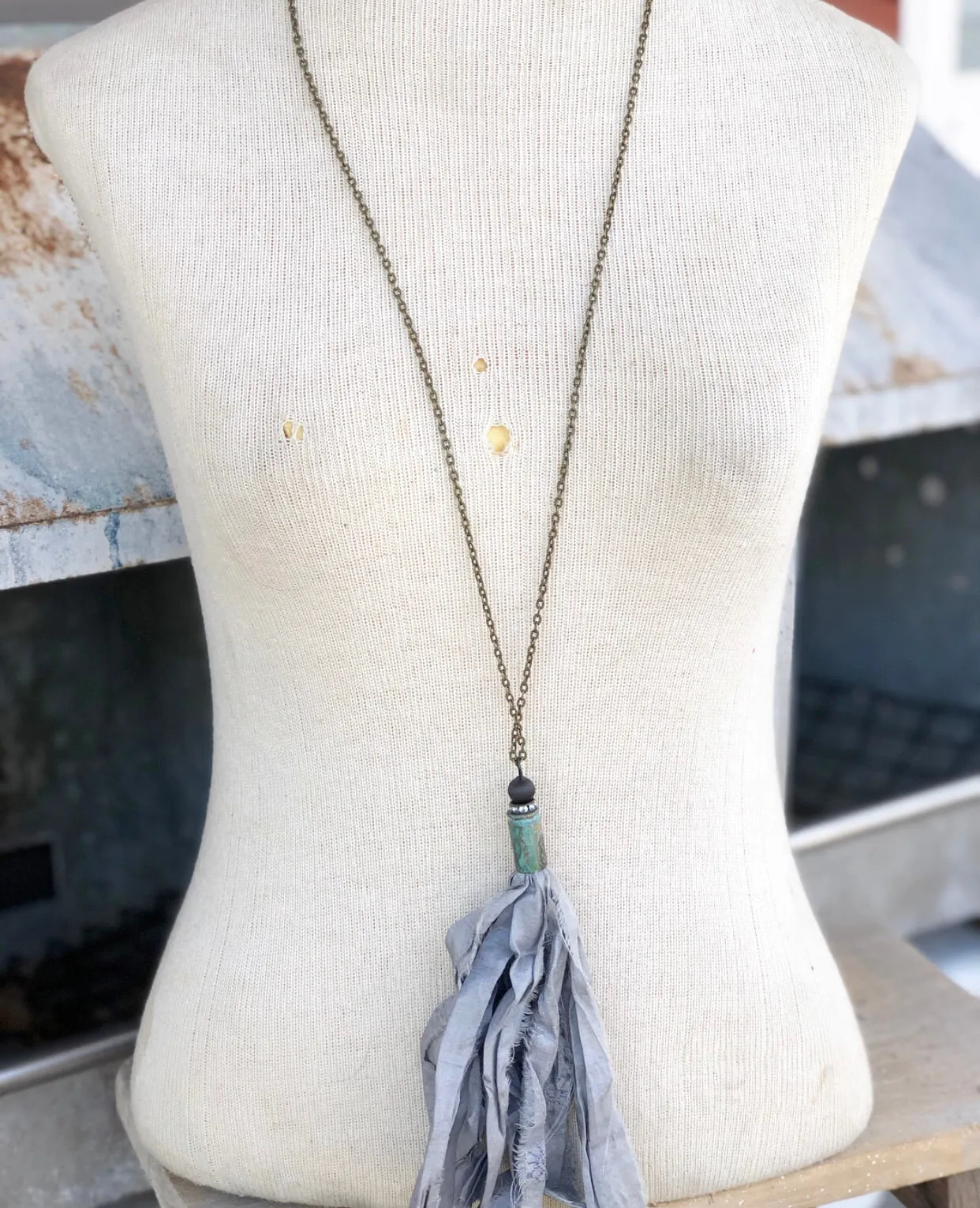 Gray Tassel Necklace