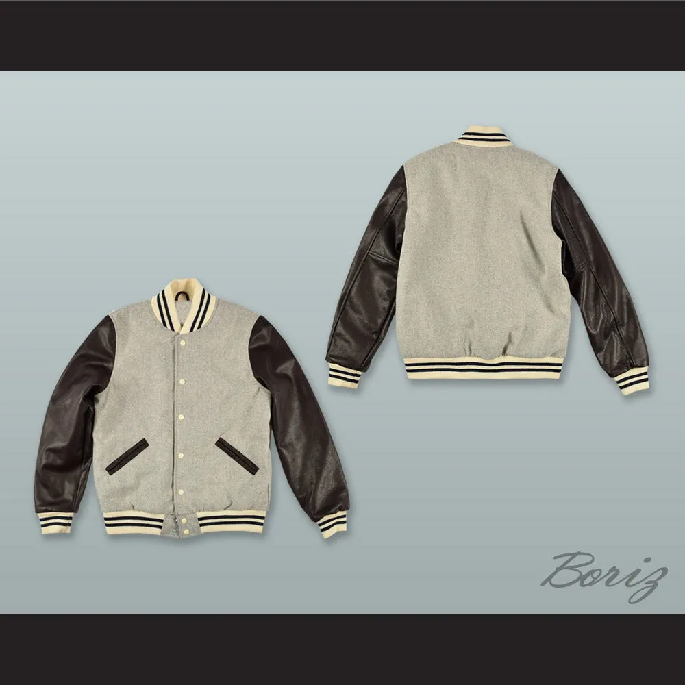 Gray Wool and Black Lab Leather Varsity Letterman Jacket